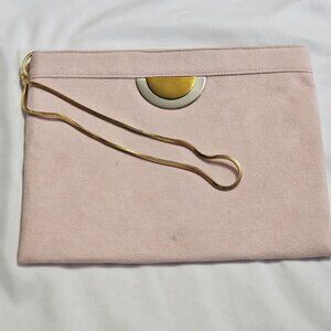 Reva Skinner Vintage Ultra Suede Clutch Purse With Gold Chain Strap Pink & Gold